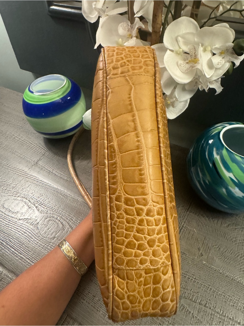 EXCELLENT Condition FURLA Croc-Embossed Leather Shoulder Bag - DESIRABLE COLOR - Picture 7 of 10